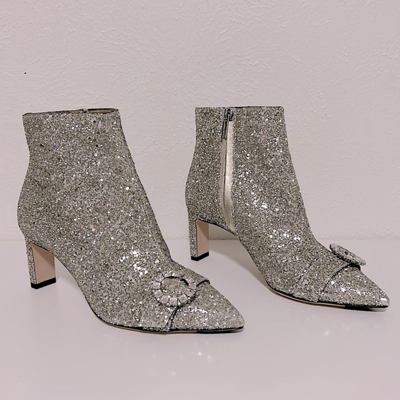 Jimmy Choo Hanover Chai Glitter crystal buckle Booties 36.5 - Picture 4 of 12